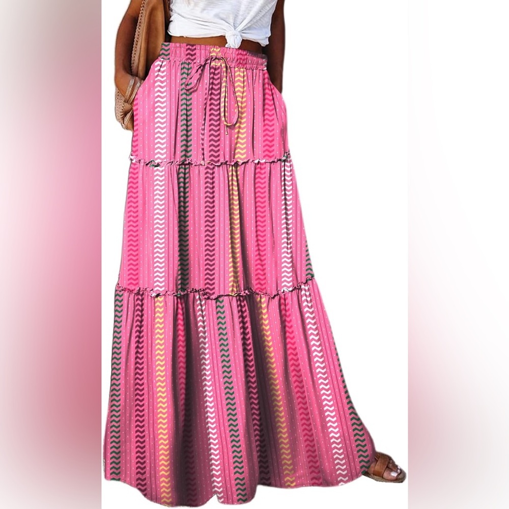 Pink Tiered Maxi Skirt